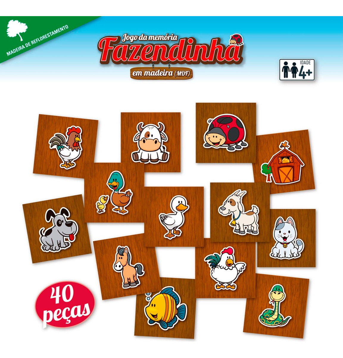 Jogo da Memória Fazendinha 40 Peças de Madeira – Pais & Filhos - Imagem 2