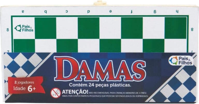 Jogo de Damas com Tabuleiro de Madeira 24 Peças – Pais & Filhos | Estojo Portátil