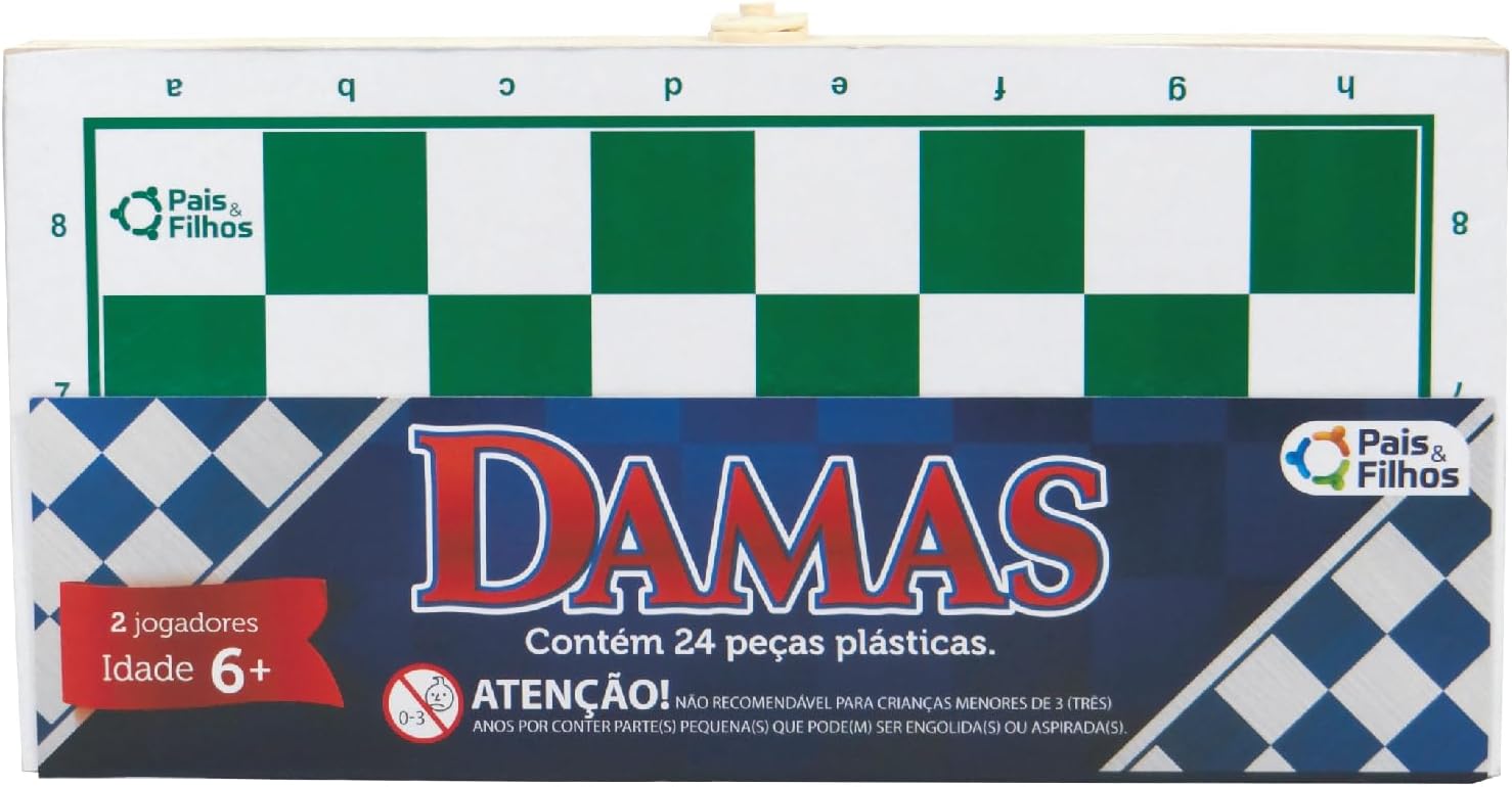 Jogo de Damas com Tabuleiro de Madeira 24 Peças – Pais & Filhos | Estojo Portátil