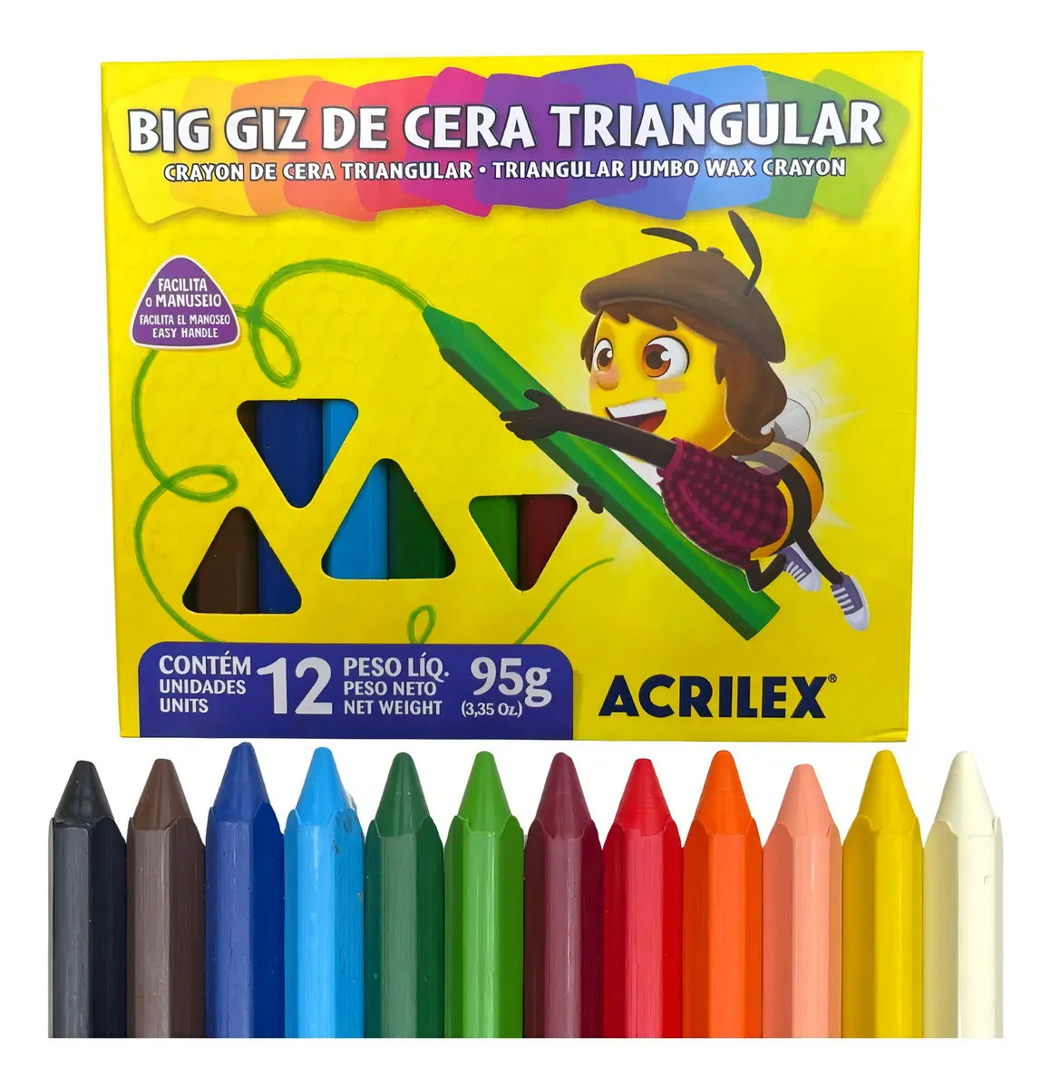 Giz de Cera Grosso Big Triangular Jumbo 12 Cores – Acrilex - Imagem 2