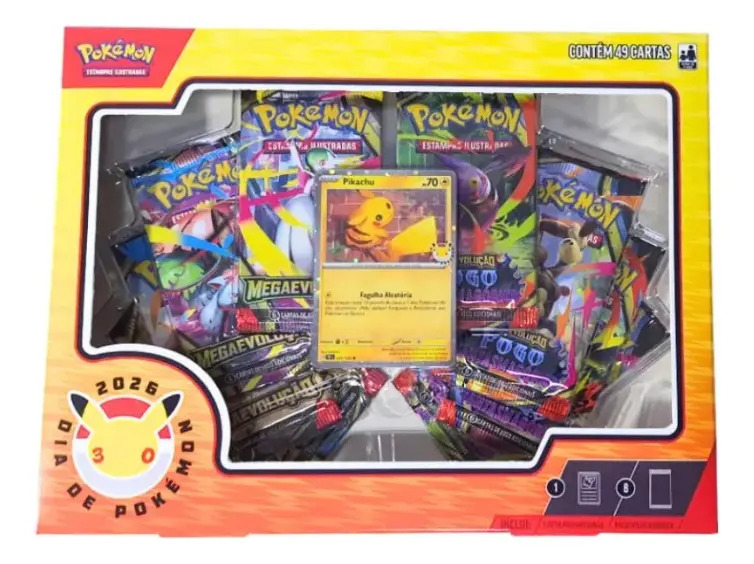 Box Coleção Dia de Pokémon 2026 – 30 Anos | 49 Cartas com Pikachu - Imagem 3