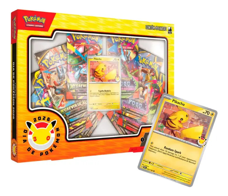 Box Coleção Dia de Pokémon 2026 – 30 Anos | 49 Cartas com Pikachu - Imagem 6