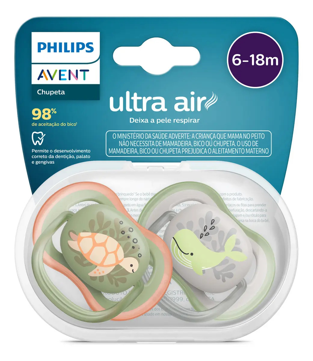 Chupeta Ultra Air Baleia e Tartaruga 6-18 Meses – Philips Avent | Kit 2 Unidades - Imagem 2