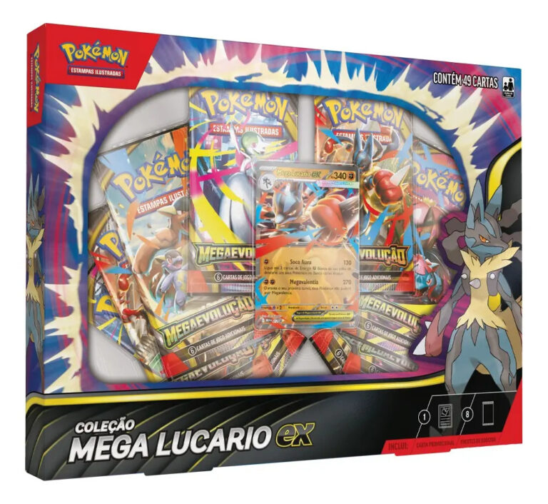 Box Pokémon Mega Lucario EX – Copag | Coleção ME01