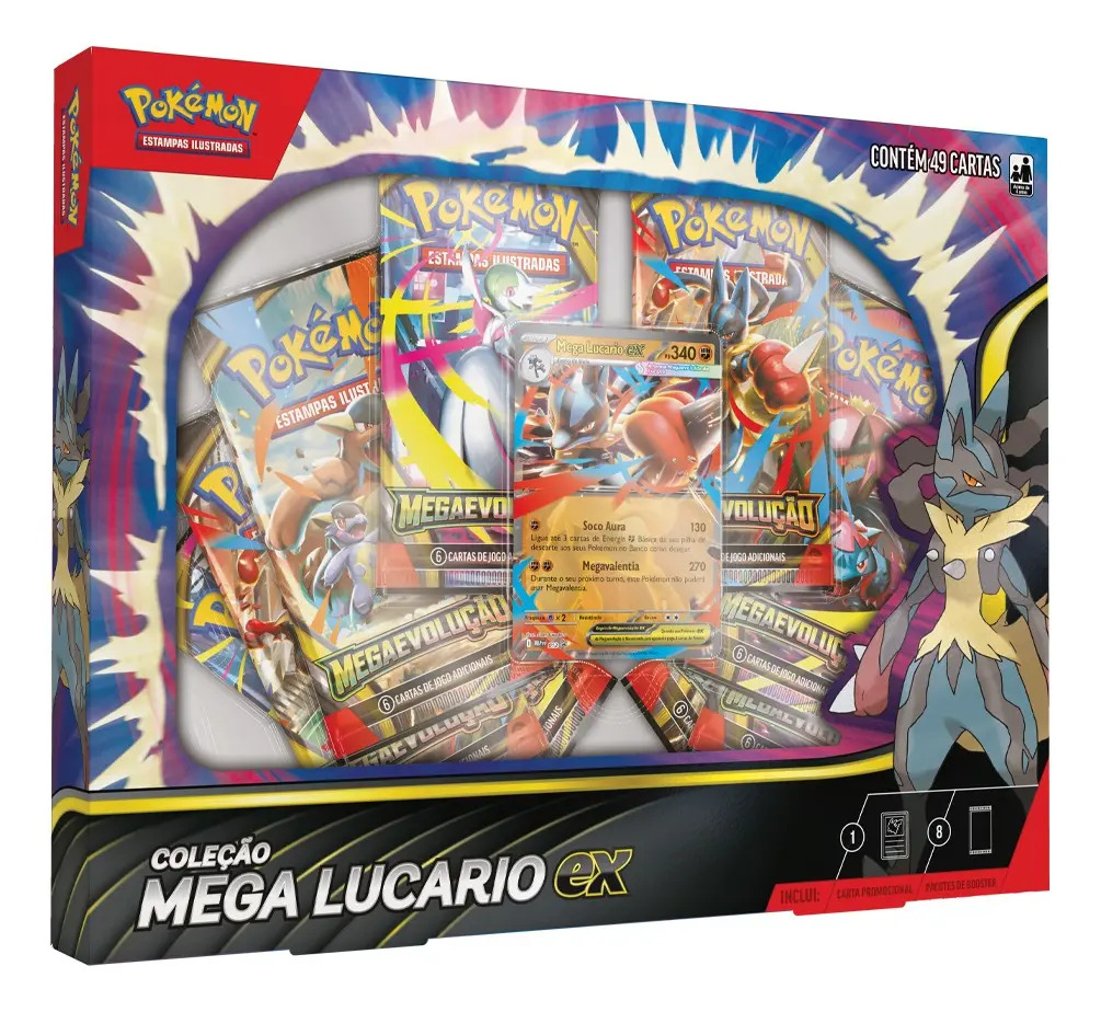 Box Pokémon Mega Lucario EX – Copag | Coleção ME01