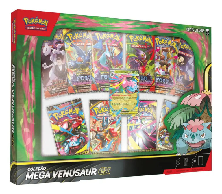 Box Premium Pokémon Mega Venusaur EX com 10 Boosters – Copag