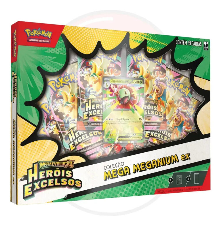 Box Pokémon Mega Meganium EX Heróis Excelsos 49 Cartas – Copag