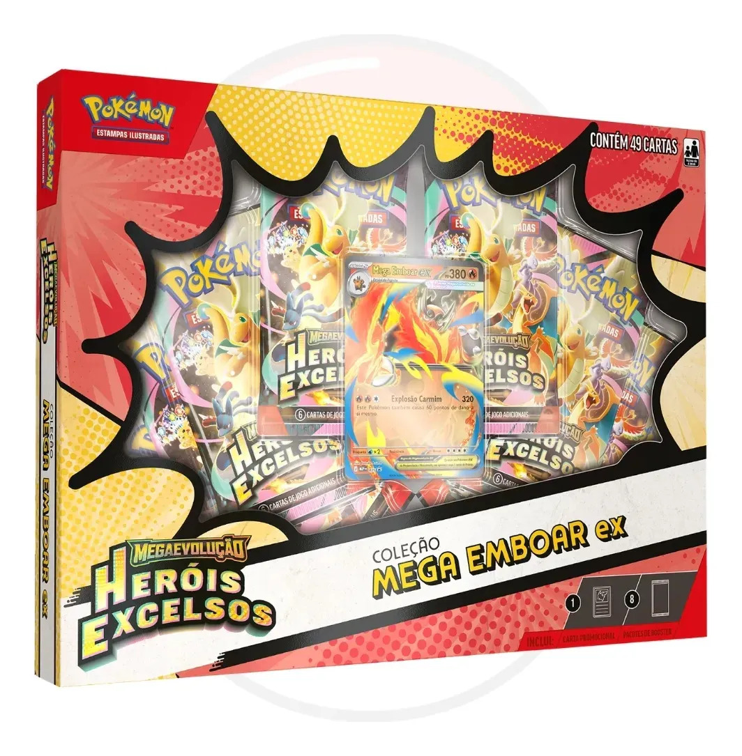 Box Pokémon Mega Emboar EX Heróis Excelsos 49 Cartas – Copag